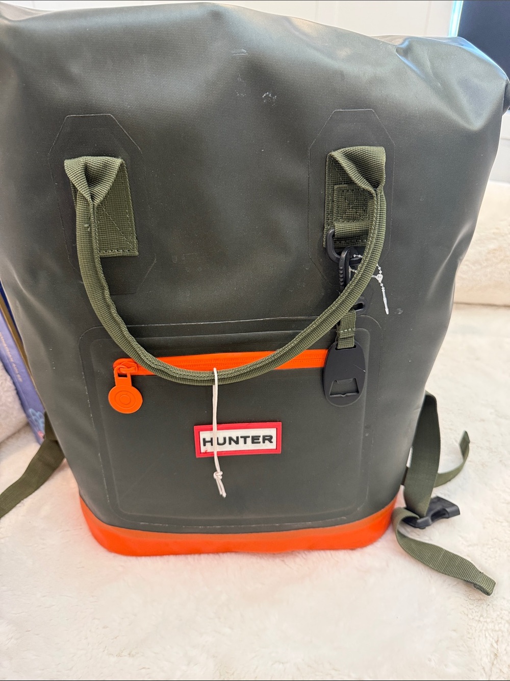 Hunter Olive Green Backpack with Bright Orange Trim